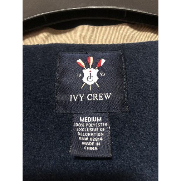 Mens Ivy Crew Fleece Coat Jacket Khaki Navy Zip Pockets Size M - Picture 8 of 8